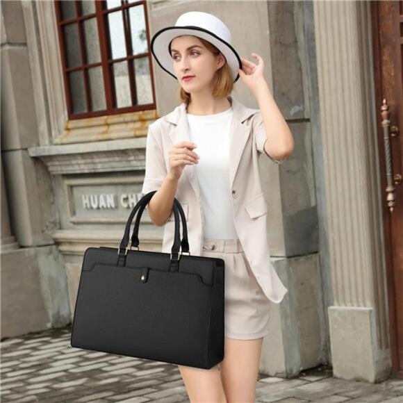 RAINSMORE Laptop Bag for Women 15.6 Inch Laptop Tote Bag Leather Work Bag - Picture 6 of 7